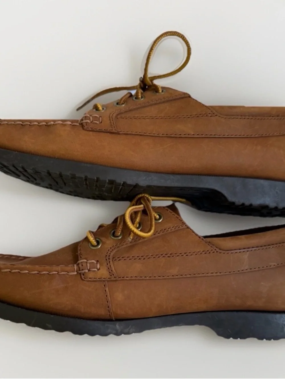 Lands End Mens 8D Brown Leather Boat Shoes Lace Up Driving Loafers Oxfords